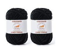 2 Pack Black Fluffy Velvet Yarn for Crocheting, Chunky Chenille Baby Blanket Yarn for Crochet, Soft Fuzzy Puzzle Yarn for Knitting, (50g/1.77oz Each) Bulky Thick Amigurumi Crochet Yarns