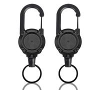 2 Pack Black Heavy Duty Lanyard Badge Reel with 23.6'' Steel Cord, Retractable Keyring Extendable Key Chain Heavy Duty Key Lanyard Belt Clip Badge Holder Pull Reel for Outdoor