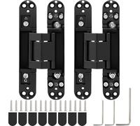 2 Pack Black Hidden Door Hinges, 15 cm Heavy Duty Concealed Door Hinge | 3-Way Adjustable Invisible Hinges with Hex Wrench Screws for Cabinet Bookcase Folding Doors