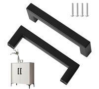 2 Pack Black Kitchen Cupboard Handles, Stainless Steel Cabinet Door Handles 96mm Hole Center T Bar Kitchen Pulls Square for Cabinets Cupboards Wardrobe Drawer Dresser with Screws