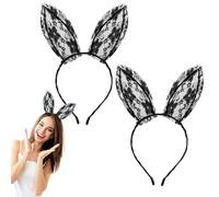 2 PACK Black Lace Bunny Ears Headband for Women, Cute Sexy Rabbit Ear Hair Band Party Prom Cosplay Headwear Costume Hair Accessories