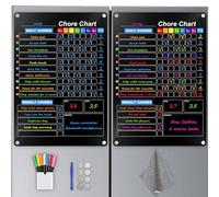2-Pack Black Magnetic Acrylic Dry Erase Board for Fridge, Responsibility Reward Weekly and Daily Chore Chart Planing Board for Kids/Adults/Teens, Includes 7 Colorful Markers, 16"x12"