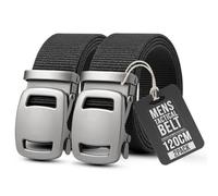 2 Pack Black Mens Nylon Canvas Webbing Belts With Quick Release Automatic Slide Buckles For Outdoor Daily Wear