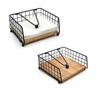 2 Pack Black Metal Napkin Holders for Tables,Quare Serviette Holder with Wooden Base for Home, Restaurant, Cafe, Bar, Wedding and Outdoor Patio