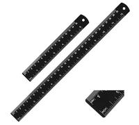 2 Pack Black Metal Ruler, 12 Inch and 6 Inch Stainless Steel Rulers with Centimeters Millimeters Inches and Conversion Table for School Office Drafting Geometry Crafting