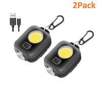 (2 pack Black) Mini LED Keychain Flashlight Ultra Bright COB Key Ring Torch Light Rechargeable 500mAh Battery Pocket Light For Outdoor Camping