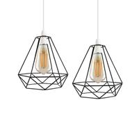 LEDSONE 2-Pack Modern Geometric Diamond Pendant Lampshades - Metal Wire Cage, Black, 13x20cm, Ideal for Living Room, Kitchen, Restaurant, Office
