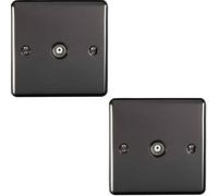 2 Pack Black Nickel Single Aerial Coaxial Socket Female Wall Plate Black Trim
