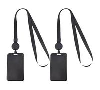 2 Pack Black Sliding Cover Easy-Pull Lanyard Card Holder Retractable Badge Reel with Secure ID Holder for Easy Access, Neck Strap for Work and Travel