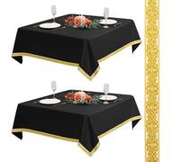 2 Pack Black Square Tablecloths 132x132cm inch Card Table Table Cloths,Gold-thread Jacquard Trim Design, Polyester Table Cloth for Square Table,Washable Table Cover for Wedding Party Buffet Camping