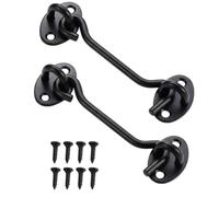 2 Pack Black Stainless Steel Hook and Eye Latch Easy Lock Sliding Barn Door Catch Hardware with Screws Outdoor Garden Shed (4 Inch)