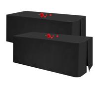 2 Pack Black Tablecloth Open Side Fitted Tablecloth for 6ft Folding Table Washable Rectangle Polyester Fabric Black Table Cloth 6ft Table Cover for Trade Craft Show Display Party Wedding Events