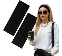 2-Pack Black Unisex Headbands - 7cm Wide Stretchy Hairbands for Women & Men, Breathable Bands for Sweat-Wicking Workout, Yoga, Running, Fitness, Sports Headbands for Makeup Gym