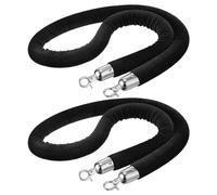 2 Pack Black Velvet Rope with Silver Clips - 1.20m to 2.40m - Premium Queue Barriers for Events, Hotels, Churches - VIP Red Carpet Accessories & Visitor Guidance
