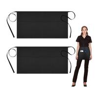 2 Pack Black Waist Apron with Pockets for Home, Kitchen, Restaurant Work