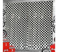 2 Pack Black White Checkered Foil Fringe Curtain, 3.3x6.6ft Metallic Tinsel Backdrop Curtain for Race Car Theme Party, Birthday, Baby Shower, Photo Booth & Racing Themed Party Decorations