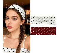 2 Pack Black White Headband Set, Polka Dot Elastic Headbands Cute Hair Accessories Non Slip Fashion Head Bands Retro Design Head Wraps Soft Wide Headband for Women Hair Styling Supplies (Style 3)