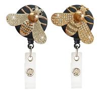2 Pack Bling Bee Retractable ID Badge Holder Nurse Badge Reels with Clip, 24 inch Retractable Cord, Name Card Holders for Office Worker Doctor Girls Women