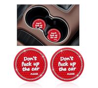 2 Pack Bling Car Cup Holder Coaster, 2.75 inch Anti Slip Shiny Inside Crystal Rhinestone Insert Rubber Pad Set, Auto Interior Accessories with Start Stop Decoration Ring (Red)
