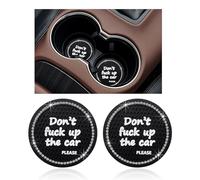 2 Pack Bling Car Cup Holder Coaster, 2.75 inch Anti Slip Shiny Inside Crystal Rhinestone Insert Rubber Pad Set, Auto Interior Accessories with Start Stop Decoration Ring (Black)