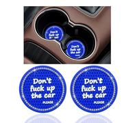 2 Pack Bling Car Cup Holder Coaster, 2.75 inch Anti Slip Shiny Inside Crystal Rhinestone Insert Rubber Pad Set, Auto Interior Accessories with Start Stop Decoration Ring (Blue)
