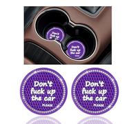 2 Pack Bling Car Cup Holder Coaster, 2.75 inch Anti Slip Shiny Inside Crystal Rhinestone Insert Rubber Pad Set, Auto Interior Accessories with Start Stop Decoration Ring (Purple)