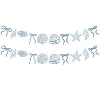 2 Pack Blue Bow Starfish and Seashell Garland 6.56 ft Ocean Coastal Nautical Beach Party Under The Sea Paper Bow Hanging Banner for Summer Birthday Wedding Bachelorette Mermaid Baby Shower