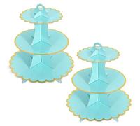 2 Pack Blue Cake Stand Cardboard Cupcake Stand 3 Tier Cupcake Cardboard Cake Stands for Afternoon Tea 3 Tier Cake Stand for Birthday,Wedding,Mother's Day,Baby Shower