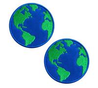 2 Pack Blue Earth Iron On Patches, 3.15 Inch World Globe Embroidered