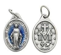 2 Pack Blue Enamel Virgin Mary Pendant, Italian Catholic Devotion Charm | Religious Worship Medal Charms for Rosary Necklace Jewelry Making, Small 1.7cm Oval Medallion for Faith Prayer Keepsake Gift