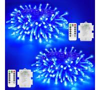 2 Pack Blue Fairy Lights Battery Total 20M 200 LED Christmas Lights Outdoor | 8 Modes Remote Control Timer Dimmable IP44 Waterproof String Lights Indoor Outside Garden Party Xmas Bedroom Patio Yard Decor
