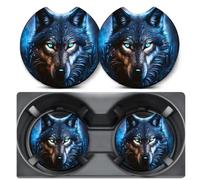 2 Pack Blue Flame Wolf Car Coasters Cup Holder,Neoprene Anti Slip Mat