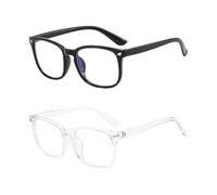 2-Pack Blue Light Blocking Glasses for Women Men, Reading glasses, Anti Glare Clear Computer Glasses to Prevent Eye Strain, Black frame Transparent mirror frame