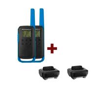 2 Pack Blue Motorola T62 + 2 Charging Docks Pair of free use walkie talkies ideal for outdoor activities + 2 charging docks