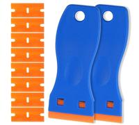 2-Pack Blue Non-Scratch Plastic Scrapers, 8 Orange Replacement, Adhesive Sticker Decal Remover, House & Car Cleaning Tool for Glass, Cooktop, Oven, Stove, Remove Stain, Dirt, Paint,Glue