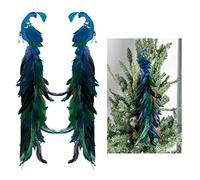 2 Pack Blue Peacock Christmas Decorations - 18.9 Inch Artificial Peacock Birds with Glitter, Feather Tail - Ornaments for Wedding & Holiday Tree Decor
