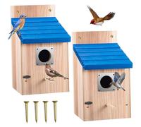 2 Pack Bluebird Houses for Outside, Thick Wooden Bird House with Metal Guard & Secure Latch, Ventilated Weatherproof Birdhouses for Bluebirds, Wrens, Swallows, Décorations de Jardin