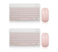 2 Pack Bluetooth Keyboard and Mouse Combo Rechargeable Portable Wireless Keyboard Mouse Set for Apple iPad iPhone iOS 13 and Above Samsung Tablet Phone Smartphone Android Windows (10 inch Pink)