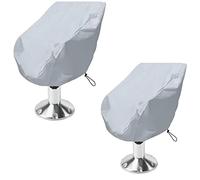 2 Pack Boat Seat Covers COOSOO Waterproof Heavy-Duty Weather UV Resistant Pontoon Boat Cover Seats Pedestal 420D Oxford Cloth Helm Chair Protective Covers (Silver, 25''×25''×47''/65×65×120cm)