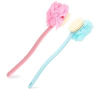2 Pack Body Shower Brush Back Scrubber, Long Handle Bath Brush with Soft Mesh Sponge for Women, Men, Elderly Skin Exfoliating Bath, Massage (Blue, Pink)