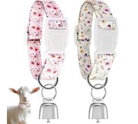 2 Pack Bohemia Orange Daisies and Pink Roses Goat Collars with Grazing Copper Bell and Adjustable Nylon Collar Goat Supplies for Spring Summer Herding,Farm Animal Horse Sheep Cow Pet Accessories