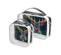 2 Pack Bohemian Colored Tarot Astrological Deer clear decorative hanging toiletry bags TSA approved portable travel cosmetic bag travel essential maquillaje para,Bohemian, Bohemian colored tarot