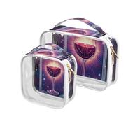 2 Pack Bohemian Tarot Astrological Red Wine Glass clear decorative travel bag toiletry TSA approved portable travel makeup bags travel essential maquillaje, Bohemian Tarot astrological red wine glass,