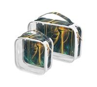 2 Pack Bohemian Tarot Astrology Golden Warrior clear decorative travel toiletry bag TSA approved water-resistant makeup travel bag travel essential para maquillaje, Bohemian Tarot astrology Golden