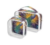 2 Pack Bohemian Tarro Astrology Green Peacocks clear decorative small toiletry bag TSA approved reusable small cosmetic bag travel essential Bolsa de almacenamiento, Bohemian Tarro Astrology green