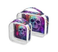 2 Pack Bohemian Tarro Astrology White Skull clear decorative mens toiletry travel TSA approved multifunctional small makeup bag travel essential Bolsa de maquillaje, Bohemian Tarro Astrology White