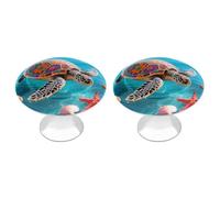 2 Pack Boho Sea Turtle Cabinet Knobs Round 1.1" Stainless Steel Dresser Knobs Single Hole Knob with Screws Door Pulls Handles Kitchen Hardware for Bathroom Cupboard Closet Door Wardrobe