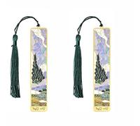 2 Pack Bookmarks for Women with Tassels, Golden Hollow Bookmark Oil Painting Theme Book Mark for Book Lovers Writers Readers (Green Field)
