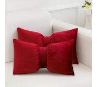 2 Pack Bow Pillow Decor, 30x50cm Plush Velvet Bow Shaped Cushion with Belt & Smooth Zipper, Soft Throw Pillow for Bedroom, Living Room, Sofa, Couch, Car, Nursery, Pink Room Decor (Red)