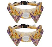 2 Pack Bowtie Dog Collar with Bell, Detachable and Adjustable Bow Tie Collar for Small Pet, Bee Lavender Daisy
